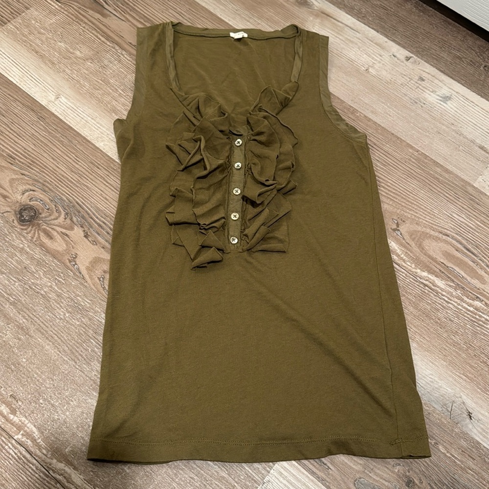Jcrew Green Ruffle Button Tank Top